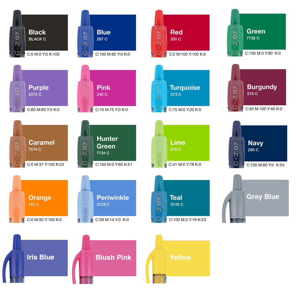 Pilot Ink Colors Chart Pilot G2 Pens Custom Printed with Logo for Advertising