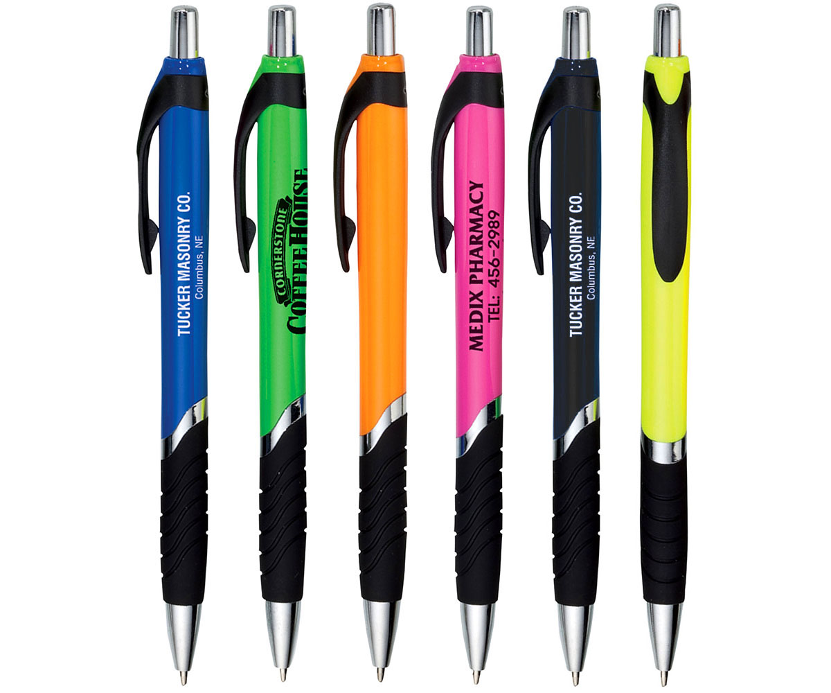 Lot of 500 Pens Black Ink Sleek Silver Plastic Retractable Pens Yellow Grip 